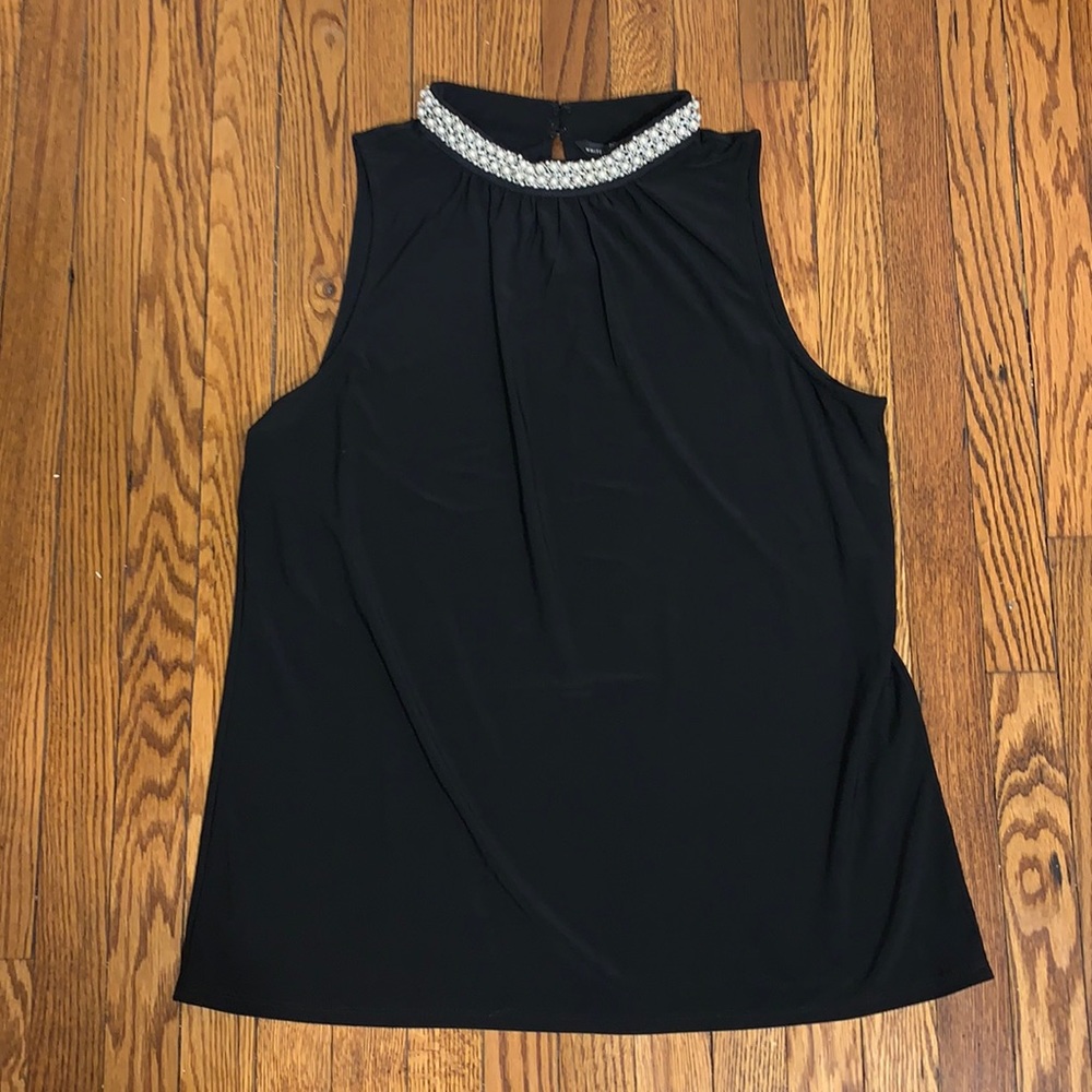 Black Blouse with Pearl Collar detailing
